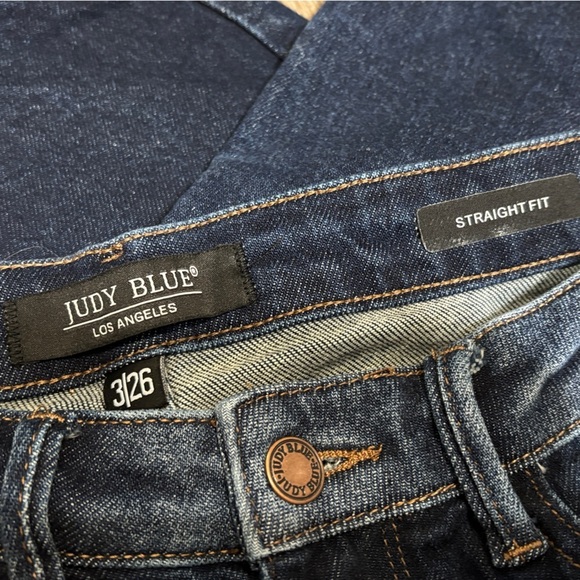 Judy Blue Straight Leg Blue Jeans with Distressed Details - Picture 3 of 4